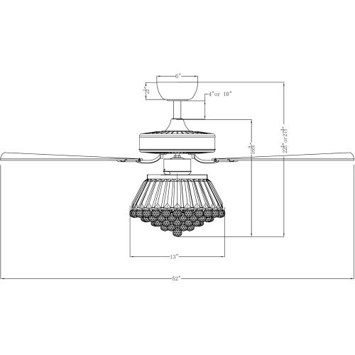  Parrot Uncle Ceiling Fan with Lights Remote Control Rustic Black Ceiling Fan with Crystal Lights, 52 Inch