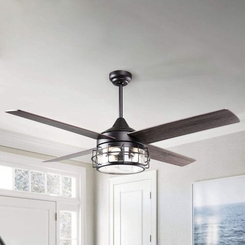  Parrot Uncle Ceiling Fan with Lights Remote Control 52 Inch Industrial Ceiling Fan, Oil Rubbed Bronze