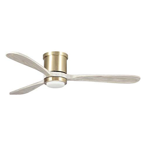  Parrot Uncle Low Profile Ceiling Fan with Remote Modern Bedroom Ceiling Fan with LED Light Flush Mount, 52 Inch, Pale Gold