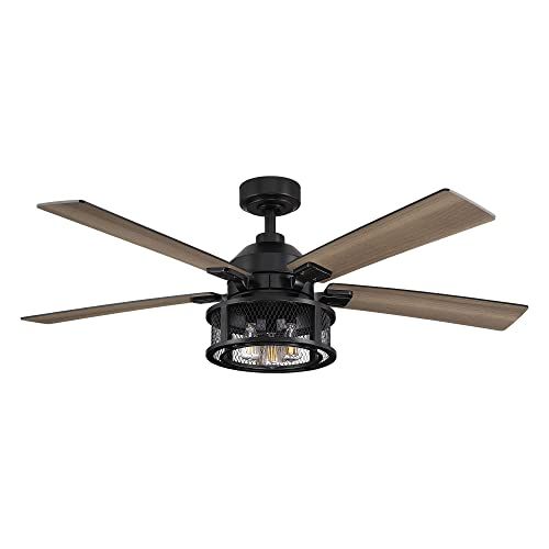  Parrot Uncle Ceiling Fan with Lights and Remote Farmhouse Black Ceiling Fan, 52 Inch