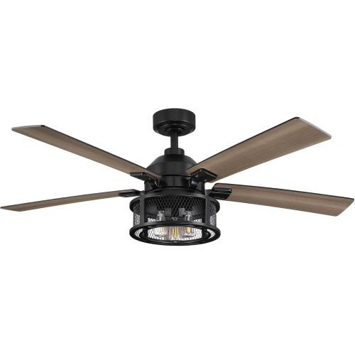  Parrot Uncle Ceiling Fan with Lights and Remote Farmhouse Black Ceiling Fan, 52 Inch