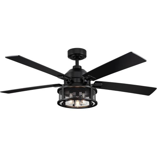  Parrot Uncle Ceiling Fan with Lights and Remote Farmhouse Black Ceiling Fan, 52 Inch