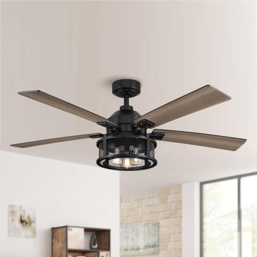  Parrot Uncle Ceiling Fan with Lights and Remote Farmhouse Black Ceiling Fan, 52 Inch