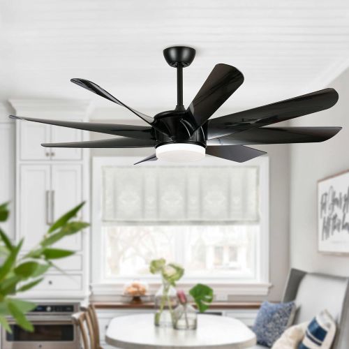  Parrot Uncle Black Ceiling Fan Modern Large Ceiling Fan with Lights LED and Remote Control, 60 Inch