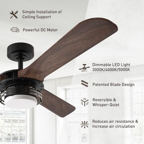  Parrot Uncle Aerofanture Ceiling Fans with LED Lights and Remote Control Black Industrial Ceiling Fan, 52 Inch