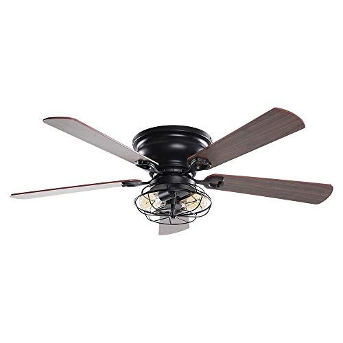  Parrot Uncle Low Profile Ceiling Fan Farmhouse Black Ceiling Fan with Light Remote Control, 48 Inch