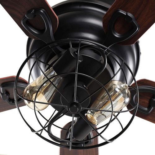 Parrot Uncle Low Profile Ceiling Fan Farmhouse Black Ceiling Fan with Light Remote Control, 48 Inch