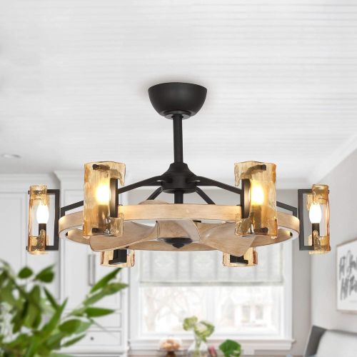  Parrot Uncle Farmhouse Ceiling Fan Small Chandelier Ceiling Fan with Light and Remote Control, 34 Inch