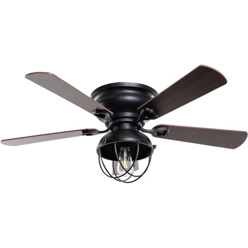  Parrot Uncle Low Profile Ceiling Fan Farmhouse Flush Mount Ceiling Fans with Lights and Remote Control, 42 Inch, Black