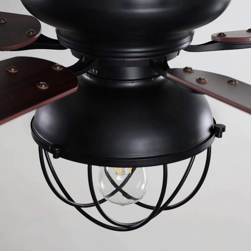  Parrot Uncle Low Profile Ceiling Fan Farmhouse Flush Mount Ceiling Fans with Lights and Remote Control, 42 Inch, Black