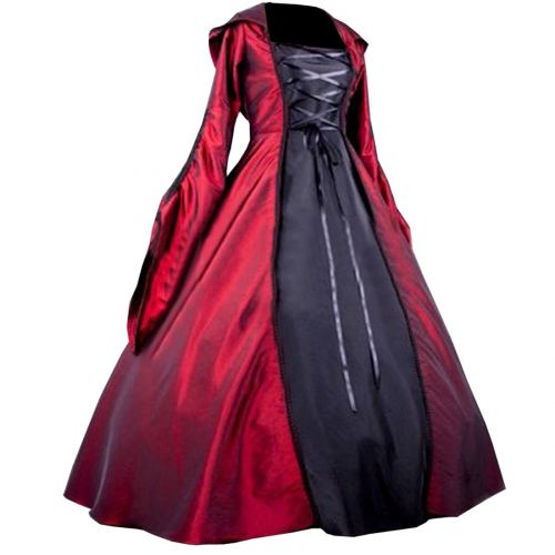  Partiss Womens Gothic Victorian Poplin Long Sleeve Hooded Halloween Lolita Witch Dress