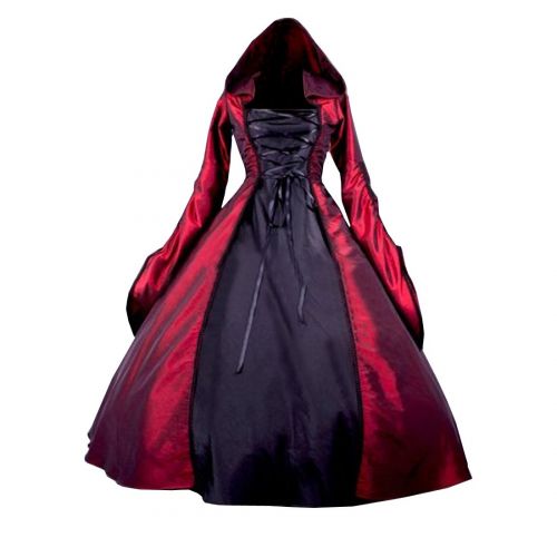  Partiss Womens Gothic Victorian Poplin Long Sleeve Hooded Halloween Lolita Witch Dress