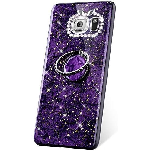  [아마존베스트]Partong Compatible with Galaxy S7 Case, Diamond Girls Protective Case Bling Glitter Rhinestone TPU Mobile Phone Case with Ring Stand Anti-Scratch Case Transparent Case for Galaxy S