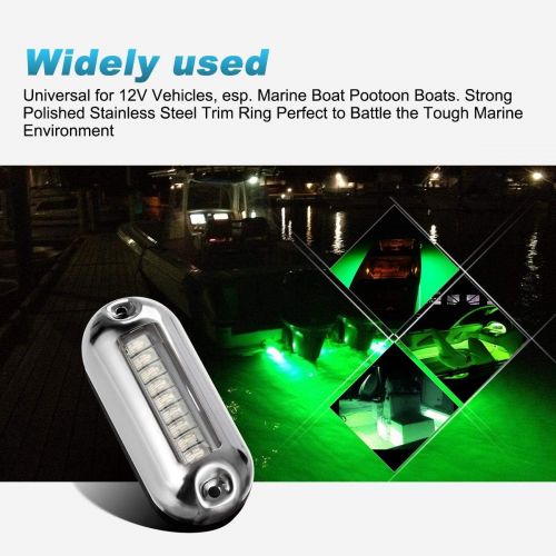  Partsam 3-12 Inch Green LED Underwater Boat Lighting Clear Lens Stainless Steel Trim Ring, Totally Waterproof Green Led Pontoon MarineBoat Transom Accent Light 10V-30V(Pack of 2)