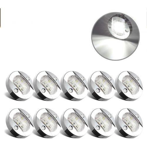  Partsam 3 inch 12V Round Marine Navigation Light Chrome Boat LED Transom Mount Stern Anchor Lights Flush Mount, IP68 Submersible, 12V Boat Marine Round Led Cockpit Lights (Pack of