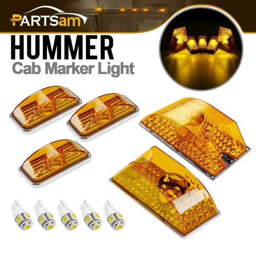  Partsam 5PCS 264160AM Amber Cab Marker Roof Running Lights + 5PCS T10 194 168 W5W White 5-5050-SMD LED Bulbs Compatible with Hummer H2 SUV SUT 2003 2004 2005 2006 2007 2008 2009