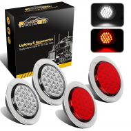 Partsam 4Pcs 4 Inch Round Led Trailer Tail Lights 24 LED Flange Mount Sealed Truck Trailer RV Led Stop Turn Tail Brake Backup Reverse Fog Light Lamps Waterproof 12V(2X Red + 2X Whi