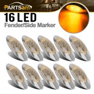 Partsam 10x 6.5 Led Marker Light 16LED Clear/Amber Chrome Replacement for Peterbilt 379, Oval Sealed Side Fender Cab Panel Roof Running Marker Lights Compatible with Kenworth Freig