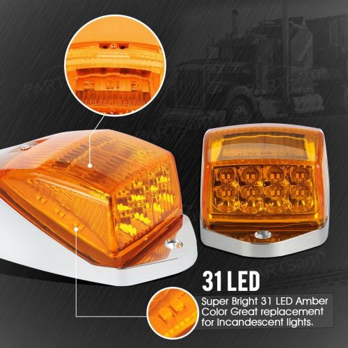  Partsam 31LED Amber Cab Marker Light Waterproof Top Roof Running Cab Lights Compatible with Peterbilt/Kenworth/Freightliner/Volvo/Western Star/Mack/International/Paccar Trailer Tru