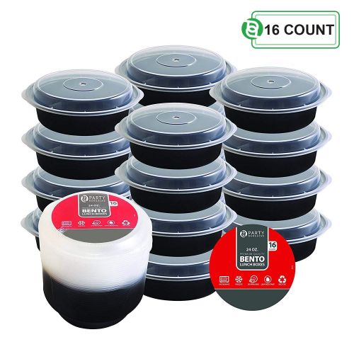  Party Bargains Round Plastic Food Container with Airtight Lids Bento Lunch Box | Meal Prep Food Containers Portion Control Leakproof Microwavable, Reusable & Freezer Safe - 24 Oz |