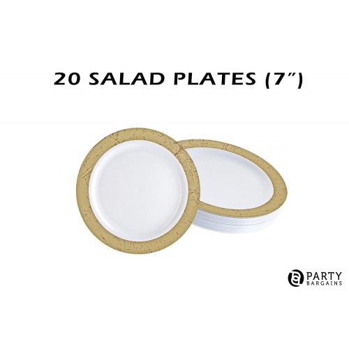  Party Bargains Disposable Plastic Plates Combo | Premium Quality White Dinnerware Set With Marble Gold Border | Excellent for Weddings, Birthdays Parties & More | 7 Inch & 10 Inch 20 Pieces Each