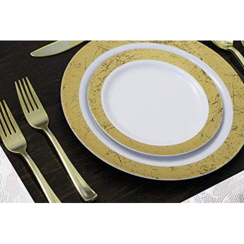  Party Bargains Disposable Plastic Plates Combo | Premium Quality White Dinnerware Set With Marble Gold Border | Excellent for Weddings, Birthdays Parties & More | 7 Inch & 10 Inch 20 Pieces Each