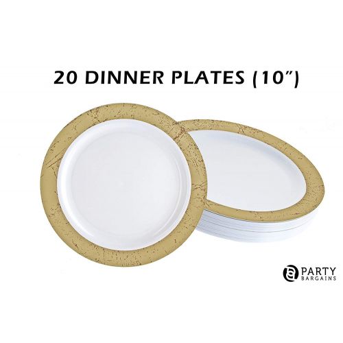  Party Bargains Disposable Plastic Plates Combo | Premium Quality White Dinnerware Set With Marble Gold Border | Excellent for Weddings, Birthdays Parties & More | 7 Inch & 10 Inch 20 Pieces Each