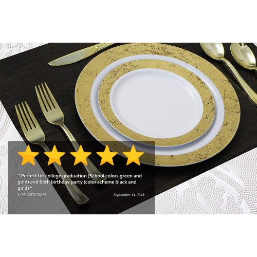  Party Bargains Disposable Plastic Plates Combo | Premium Quality White Dinnerware Set With Marble Gold Border | Excellent for Weddings, Birthdays Parties & More | 7 Inch & 10 Inch 20 Pieces Each