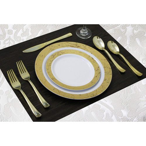  Party Bargains Disposable Plastic Plates Combo | Premium Quality White Dinnerware Set With Marble Gold Border | Excellent for Weddings, Birthdays Parties & More | 7 Inch & 10 Inch 20 Pieces Each