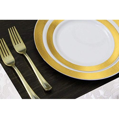  Party Bargains Disposable Gold Plastic Plates Combo | Premium Quality White Dinnerware Set With Gold Border | Excellent for Weddings, Engagement Parties & More | 7.25 Inch & 10 Inch 20 Pieces Eac