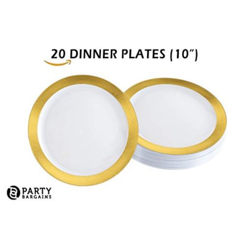  Party Bargains Disposable Gold Plastic Plates Combo | Premium Quality White Dinnerware Set With Gold Border | Excellent for Weddings, Engagement Parties & More | 7.25 Inch & 10 Inch 20 Pieces Eac