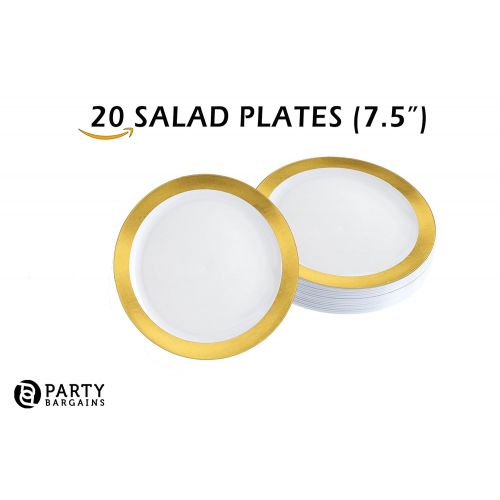  Party Bargains Disposable Gold Plastic Plates Combo | Premium Quality White Dinnerware Set With Gold Border | Excellent for Weddings, Engagement Parties & More | 7.25 Inch & 10 Inch 20 Pieces Eac