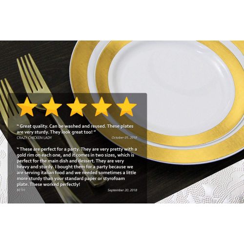  Party Bargains Disposable Gold Plastic Plates Combo | Premium Quality White Dinnerware Set With Gold Border | Excellent for Weddings, Engagement Parties & More | 7.25 Inch & 10 Inch 20 Pieces Eac