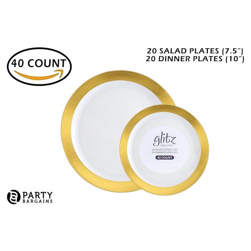  Party Bargains Disposable Gold Plastic Plates Combo | Premium Quality White Dinnerware Set With Gold Border | Excellent for Weddings, Engagement Parties & More | 7.25 Inch & 10 Inch 20 Pieces Eac