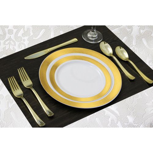  Party Bargains Disposable Gold Plastic Plates Combo | Premium Quality White Dinnerware Set With Gold Border | Excellent for Weddings, Engagement Parties & More | 7.25 Inch & 10 Inch 20 Pieces Eac