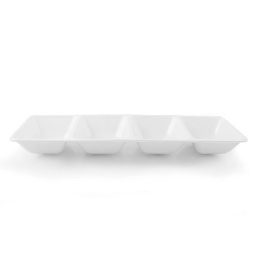  Party Bargains Sectional Rectangle Plastic Serving Tray | Excellent for Weddings, Buffets, Dinner, and Birthday Parties | 5 x 16 Inches | White (4 Pk)