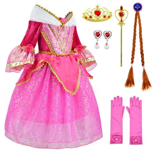  Party Chili Sleeping Beauty Princess Aurora Costume Girls Birthday Party Dress Up With Accessories Age 3-12 Years
