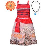 Party Chili Little Girls Hawaii Traditional Polynesian Princess Costume with Necklace,Flower 3-12 Years