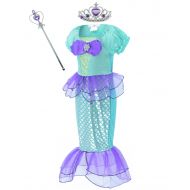 Party Chili Little Mermaid Costume Ariel Dress Up for Little Girls Party Costume with Crown Mace