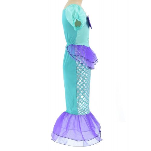  Party Chili Little Mermaid Costume Ariel Dress Up for Little Girls Party Costume with Crown Mace