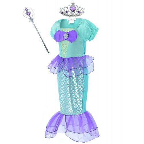  Party Chili Little Mermaid Costume Ariel Dress Up for Little Girls Party Costume with Crown Mace