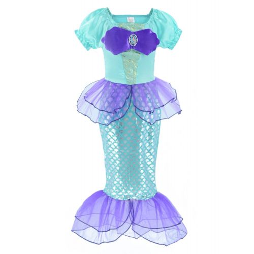  Party Chili Little Mermaid Costume Ariel Dress Up for Little Girls Party Costume with Crown Mace