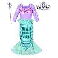 Party Chili Girls Little Mermaid Costume Princess Dress Up for Birthday with Accessories(Crown+Wand) 3-10 Years