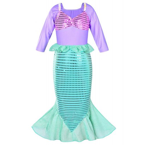  Party Chili Girls Little Mermaid Costume Princess Dress Up for Birthday with Accessories(Crown+Wand) 3-10 Years