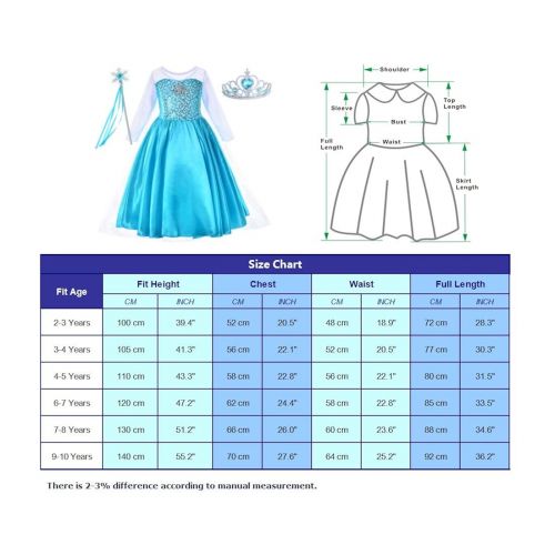  Party Chili Snow Queen Princess Elsa Dress Up Costume With Accessories Toddler Little Girls 2-10 Years