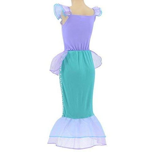  Party Chili Little Mermaid Princess Ariel Costume for Girls Dress Up Party with Crown Mace 4-12 years