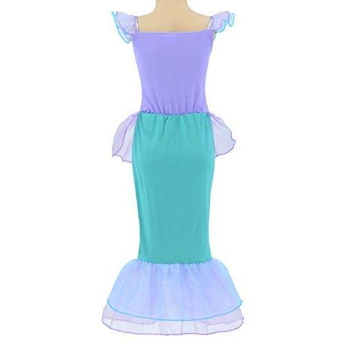  Party Chili Little Mermaid Princess Ariel Costume for Girls Dress Up Party with Crown Mace 4-12 years