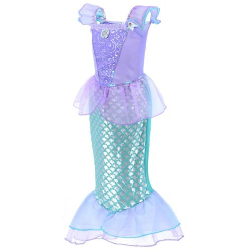  Party Chili Little Mermaid Princess Ariel Costume for Girls Dress Up Party with Crown Mace 4-12 years