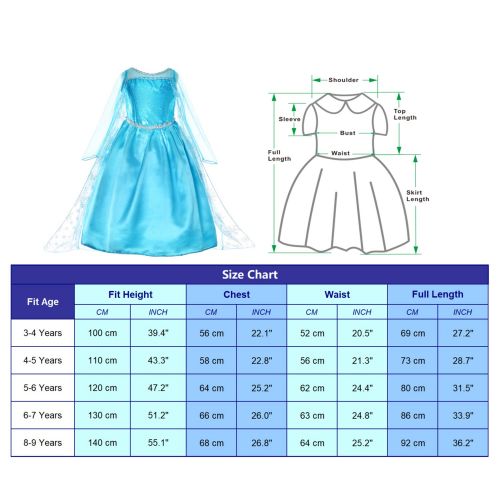  Party Chili Snow Queen Princess Elsa Costumes Birthday Party Dress Up for Little Girls with Wig,Crown,Mace,Gloves Accessories 3-10 Years