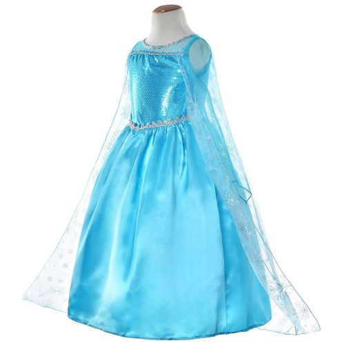  Party Chili Snow Queen Princess Elsa Costumes Birthday Party Dress Up for Little Girls with Wig,Crown,Mace,Gloves Accessories 3-10 Years